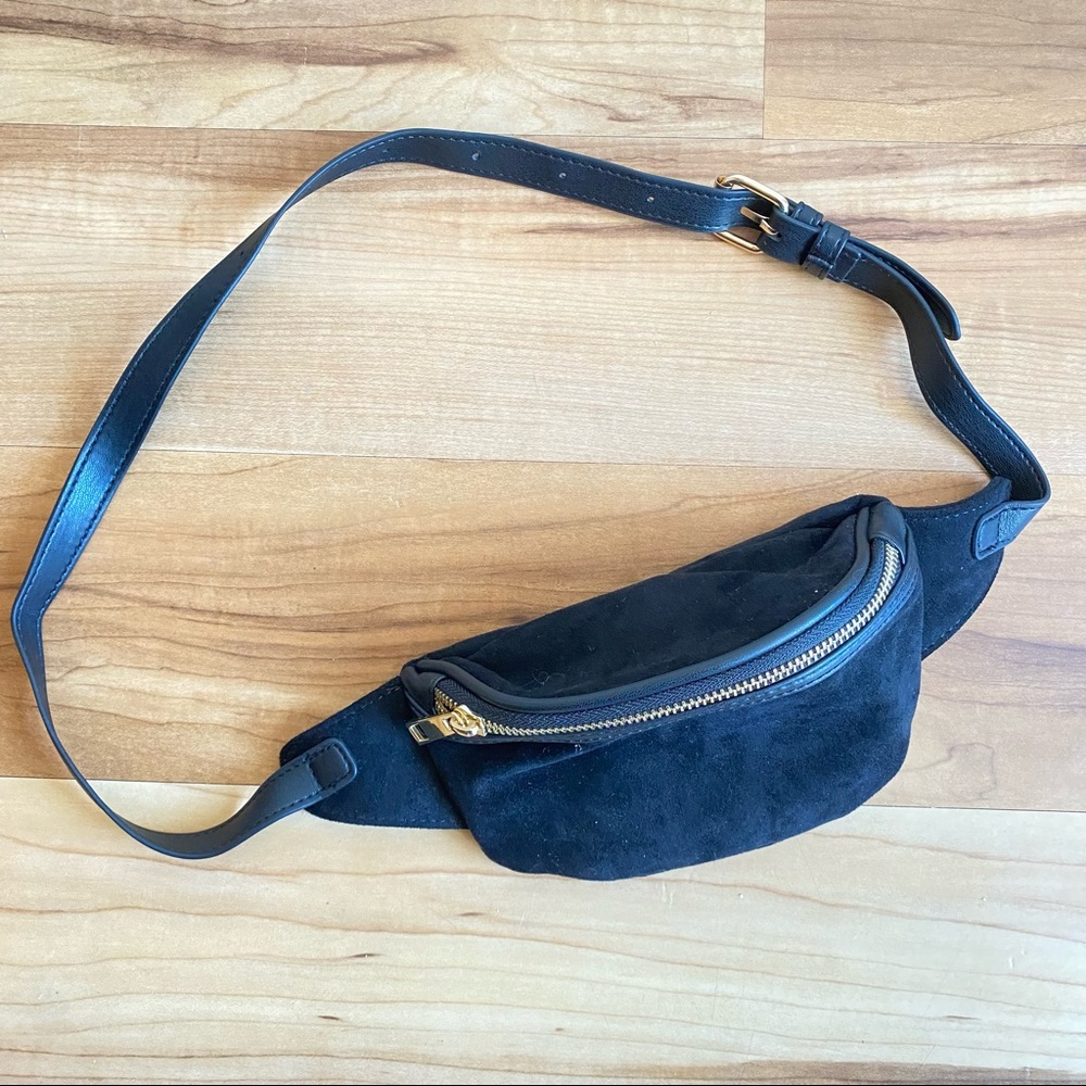 Black suede belt bag purse crossbody